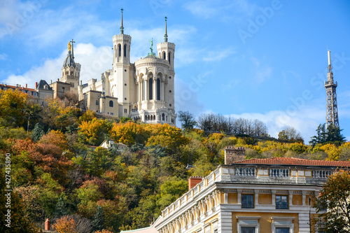 Lyon, France - October 25, 2019: The Basilica of Notre-Dame de Fourviere (La Basilique Notre Dame de Fourviere) photo