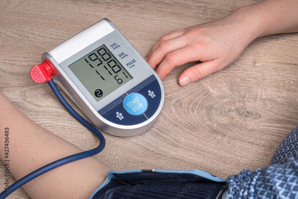 Blood pressure monitor with high pressure level - hypertension c Blood pressure monitor with high pressure level - hypertension c