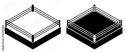 arena for boxing and martial arts matches. Empty sports ring in simple black and white style. Vector