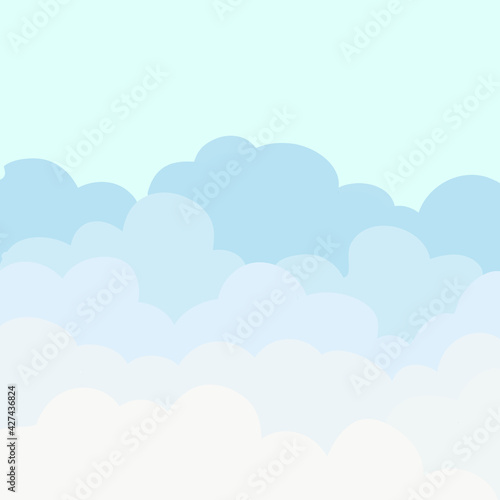Flat Clouds Sky Design Background. Blue gradient. White and transparent clouds on the blue sky.