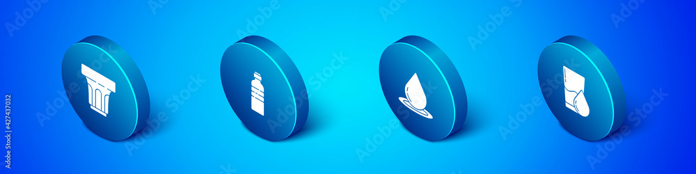 Set Isometric Glass with water, Water drop, and Bottle of icon. Vector Set Isometric Glass with water, Water drop, and Bottle of icon. Vector