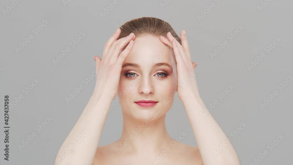 Studio portrait of young, beautiful and natural woman. Face lifting, cosmetics and make-up concept. Studio portrait of young, beautiful and natural woman. Face lifting, cosmetics and make-up concept.