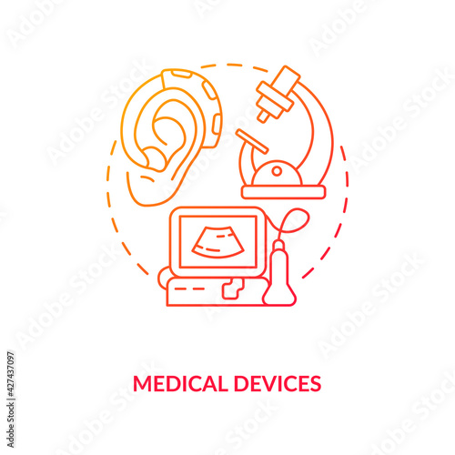 Medical devices concept icon. E-waste category idea thin line illustration. Laboratory, hospital and research center. Medical freezers, cardiology apparatus. Vector isolated outline RGB color drawing