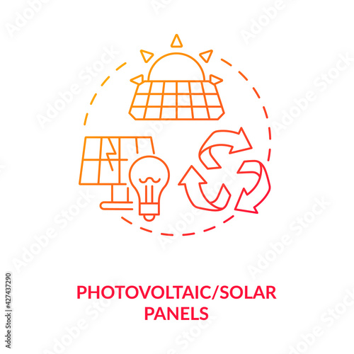 Photovoltaic and solar panels concept icon. E-waste category idea thin line illustration. Easily recyclable materials. Toxic chemicals. End-of-life recycling. Vector isolated outline RGB color drawing