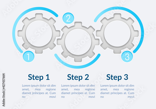 Transparent gears vector infographic template. Simple presentation design elements with text space. Data visualization with 3 steps. Process timeline chart. Workflow layout with copyspace