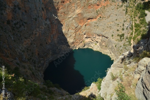Red Lake is a red lake coloured thanks to high ratio of iron in the rocks in Dalmatia, Croatia