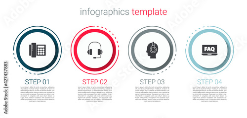 Set Telephone, Headphones, Support operator in touch and Laptop and FAQ. Business infographic template. Vector
