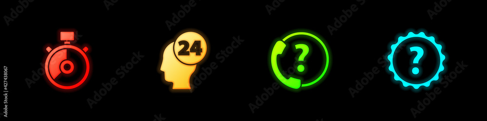 Set Stopwatch, Support operator in touch, Telephone 24 hours support and Question mark icon. Vector Set Stopwatch, Support operator in touch, Telephone 24 hours support and Question mark icon. Vector