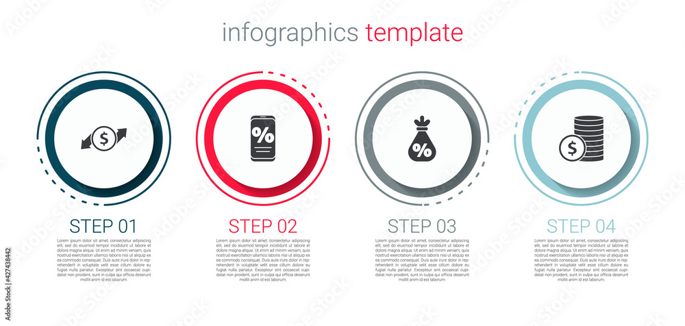 Set Financial growth and dollar, Percent discount mobile, Money bag with percent and Coin money. Business infographic template. Vector Set Financial growth and dollar, Percent discount mobile, Money bag with percent and Coin money. Business infographic template. Vector