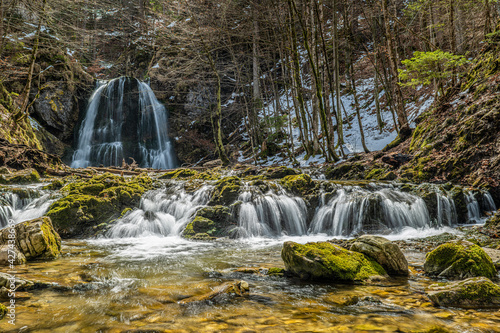 Scenic landscape of the Josefstaler waterfalls close to lake Schliersee, Bavaria, Germany
