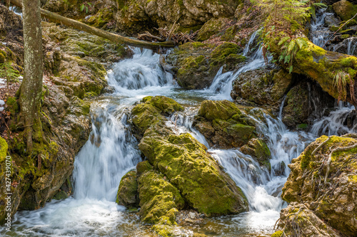 Scenic landscape of the Josefstaler waterfalls close to lake Schliersee  Bavaria  Germany