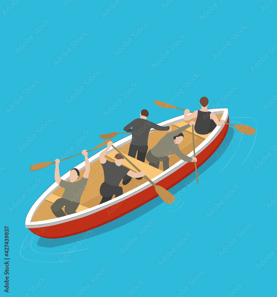 People in the boat. Row in different directions.