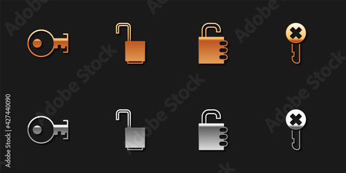 Set Key, Open padlock, Safe combination and Wrong key icon. Vector