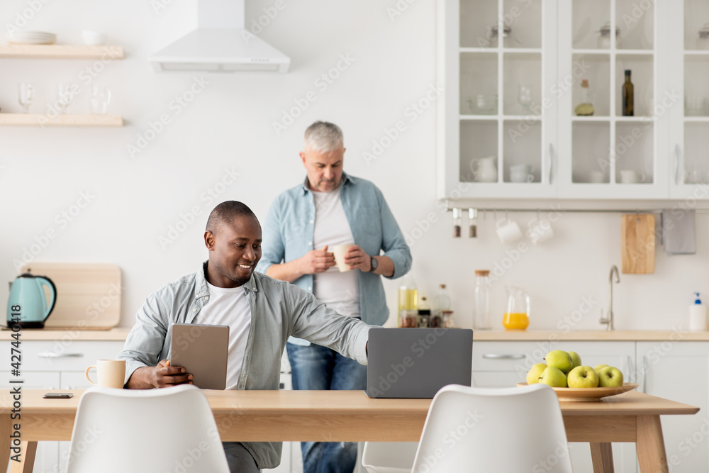 Online communication, meeting, modern home gadgets, work at home and social networks Online communication, meeting, modern home gadgets, work at home and social networks