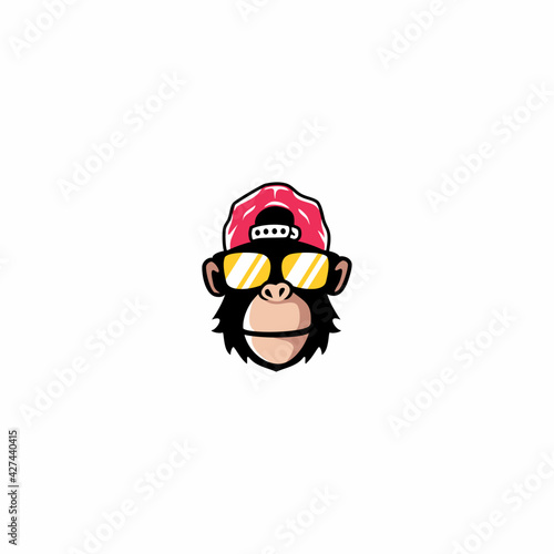 monkey in cap with glasses logo vector illustration, cool ape logo design