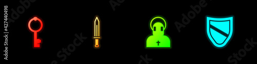 Set Old key, Medieval sword, Monk and Shield icon. Vector Free Download Set Old key, Medieval sword, Monk and Shield icon. Vector - GFXLoad