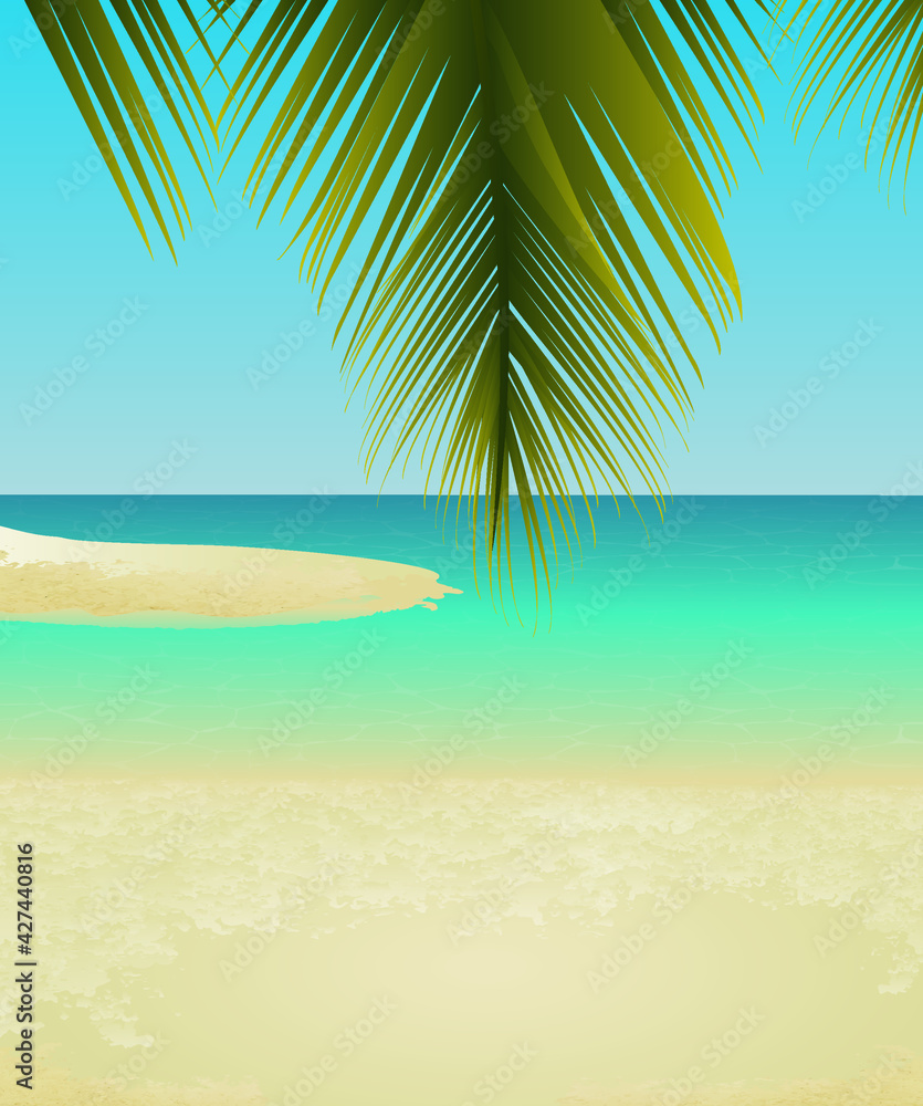Obraz premium Digital illustration tropical background beach beach palm ocean