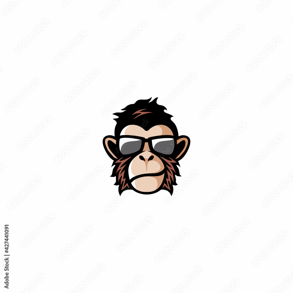 Naklejka premium Cute monkey with glasses logo vector illustration, cool ape logo design 