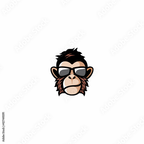Cute monkey with glasses logo vector illustration, cool ape logo design
