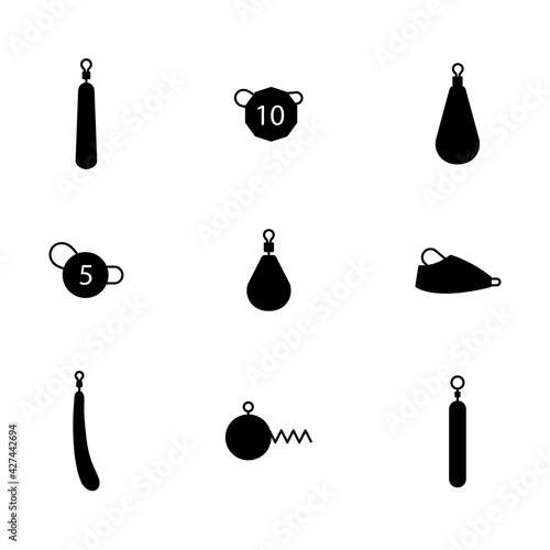 Set of different fishing sinkers, vector illustration.