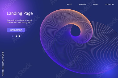 Futuristic abstract background with line swirl, template for landing page, cover, banner, leaflet. Interface for website. Modern design with luminous element