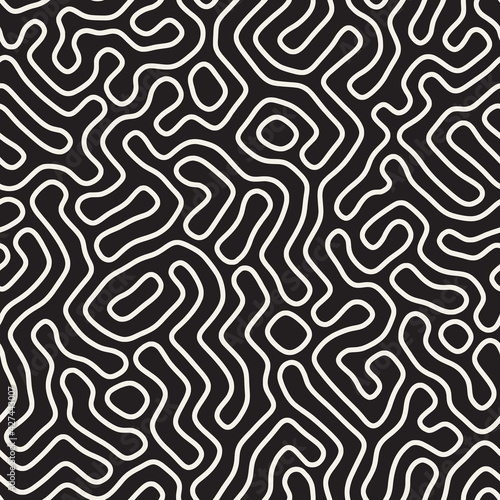 Vector seamless pattern. Monochrome organic shapes texture. Abstract rounded messy lines stylish background.