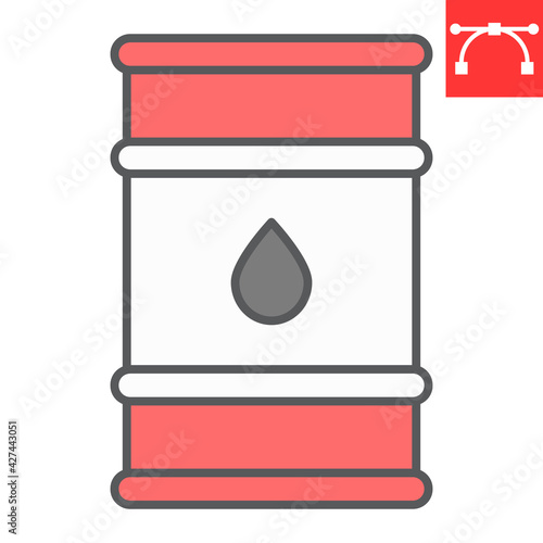 Oil barrel color line icon, industry and fuel, oil drum container vector icon, vector graphics, editable stroke filled outline sign, eps 10.