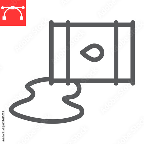 Oil spill line icon, spilled oil and fuel, oil barrel leak vector icon, vector graphics, editable stroke outline sign, eps 10.