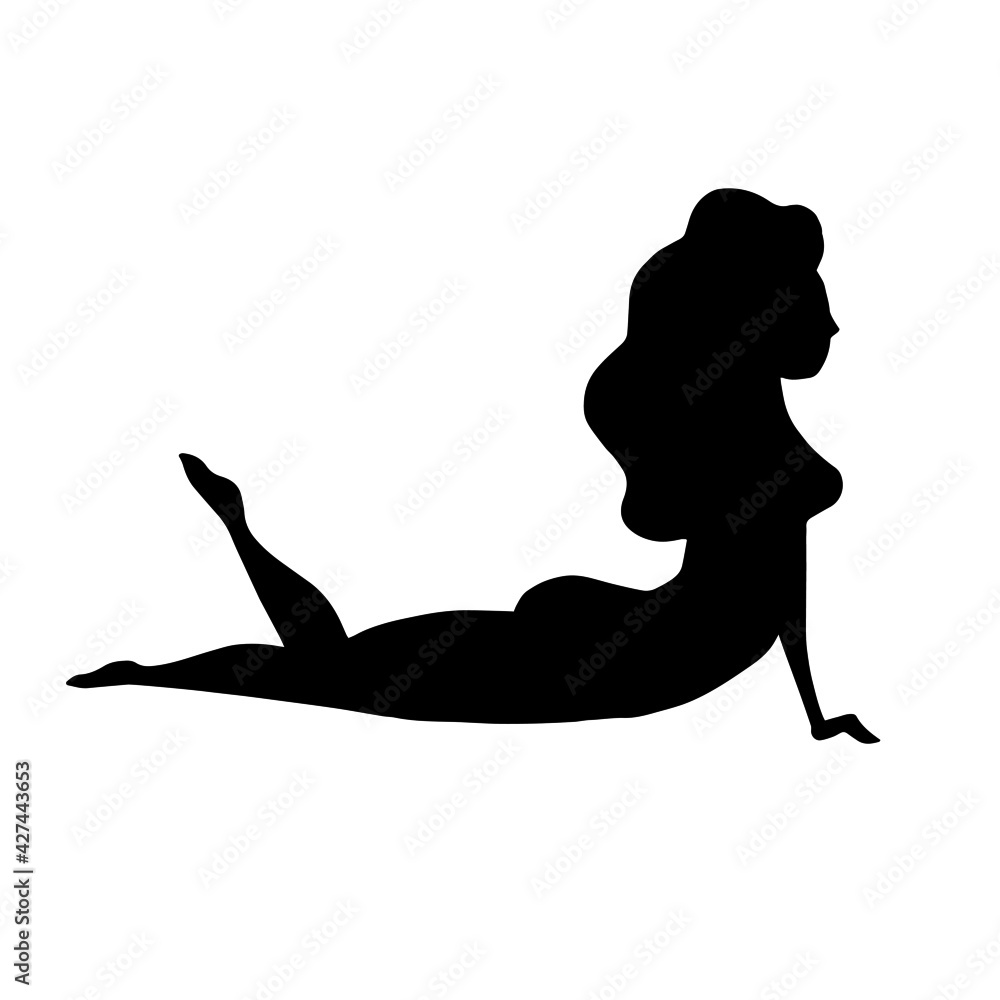 Girl in yoga pose. Sports activities, healthy lifestyle. Vector black silhouette illustration. Girl in yoga pose. Sports activities, healthy lifestyle. Vector black silhouette illustration.