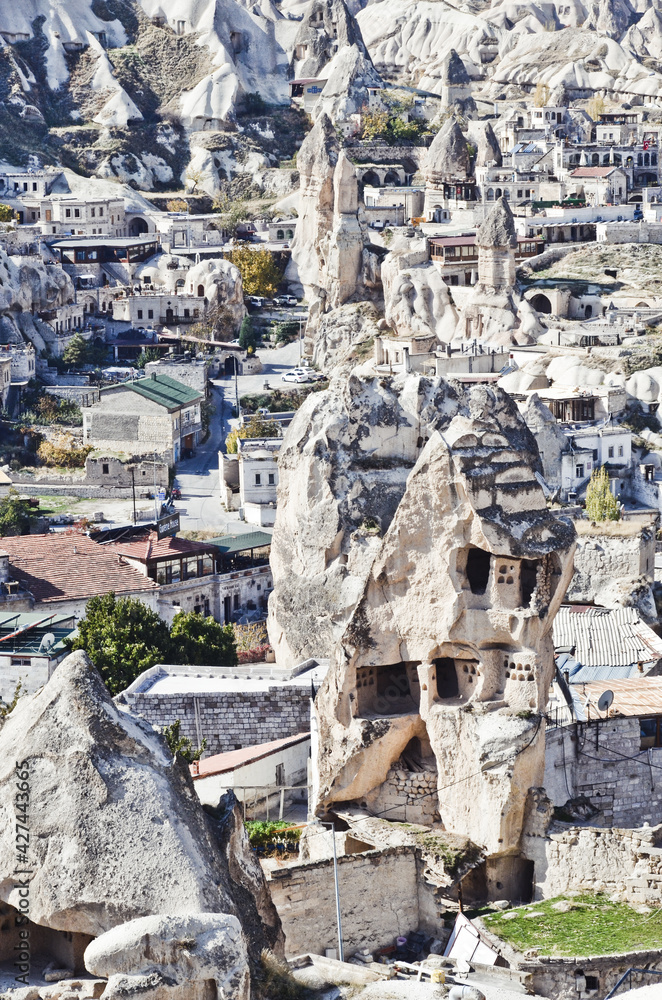 TURKEY, CAPPADOCIA: Scenic view of the mountains landscape with chimneys around Goreme city