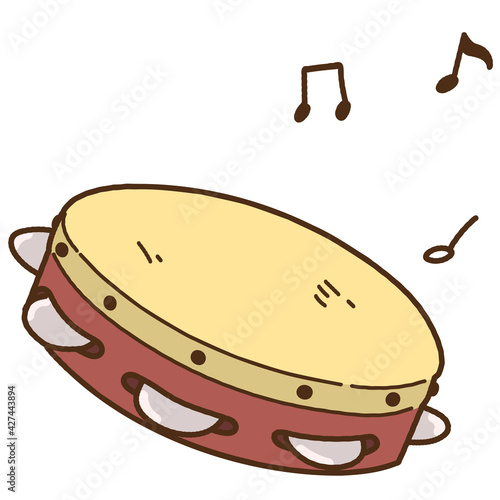 Simple hand drawn tambourine with musical notes outlined