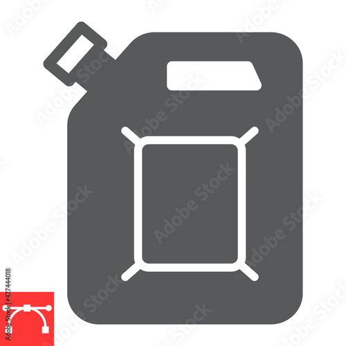 Jerrycan glyph icon, fuel gallon and gas can, gasoline canister vector icon, vector graphics, editable stroke solid sign, eps 10.