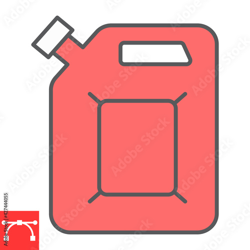 Jerrycan color line icon, fuel gallon and gas can, gasoline canister vector icon, vector graphics, editable stroke filled outline sign, eps 10.