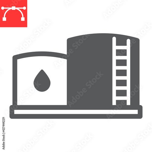 Oil storage glyph icon, industry and petroleum, oil tank vector icon, vector graphics, editable stroke solid sign, eps 10.