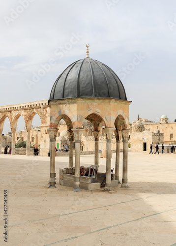 The Dome of the Prophet near the Dome of the Rock mosque on the Temple Mount in the Old Town of Jerusalem in Israel