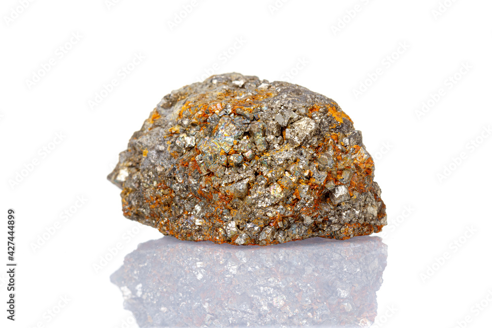 macro mineral stone Arsenopyrite on a white background macro mineral stone Arsenopyrite on a white background