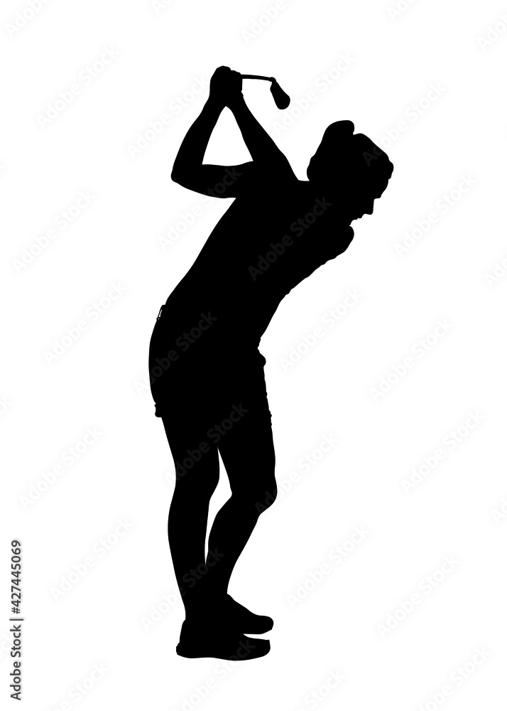 Woman bounces a golf ball, plays golf, sports, golf. Realistic silhouette