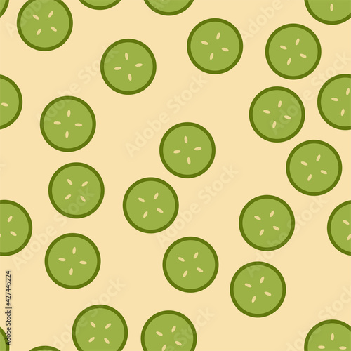 Cucumber slice seamless pattern. Vegetables repeat motif for textile or wallpaper