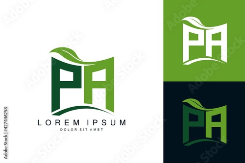 PA monogram leaf logo. natural organic premium vector design template