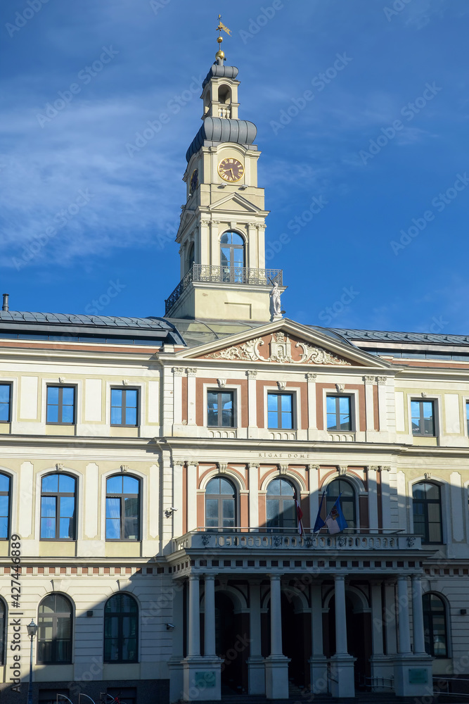 View of City Hall building (Rigas dome) on sunny day. Riga, Latvia.