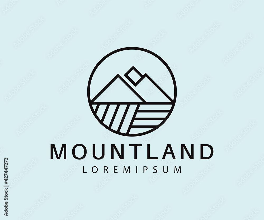 Mountain Land Logo Design Template. Abstract Mountain Icon Line Art Vector Mountain Land Logo Design Template. Abstract Mountain Icon Line Art Vector