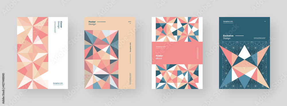 Abstract set Placards, Posters, Flyers, Banner Designs. Colorful geometric illustration on vertical A4 format. Flat shapes ornament. Decorative backdrop. Eps10 Abstract set Placards, Posters, Flyers, Banner Designs. Colorful geometric illustration on vertical A4 format. Flat shapes ornament. Decorative backdrop. Eps10