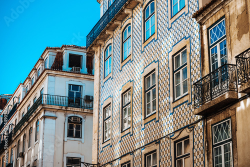 Old Town Lisbon. Street view of typical houses in Lisbon  Portugal  Europe