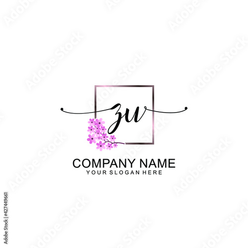 ZU Initials handwritten minimalistic logo template vector