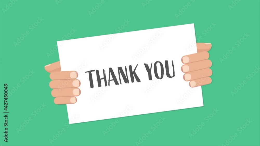 Thank you. Cartoon poster with hand holding placard for banner design. Banner, Animation Thank you. Cartoon poster with hand holding placard for banner design. Banner, Animation