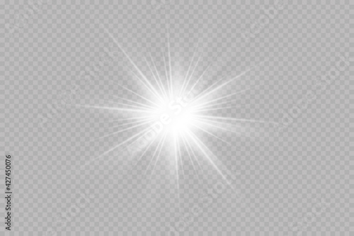 Glow effect. Star sparkles on a transparent background. Vector illustration. the sun