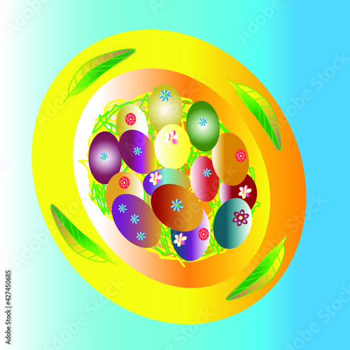 Easter torch with boisterous decorated eggs