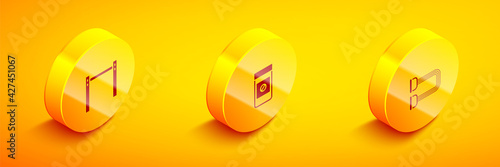 Set Isometric Horizontal bar, Anabolic drugs and Chest expander icon. Vector