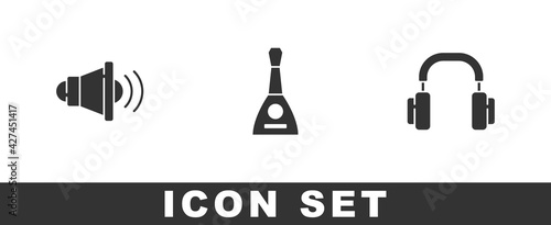 Set Speaker volume, Balalaika and Headphones icon. Vector