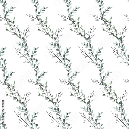 Greenery pattern repeat. Seamless wallpaper with leaves, branch. Nature branch decoration template